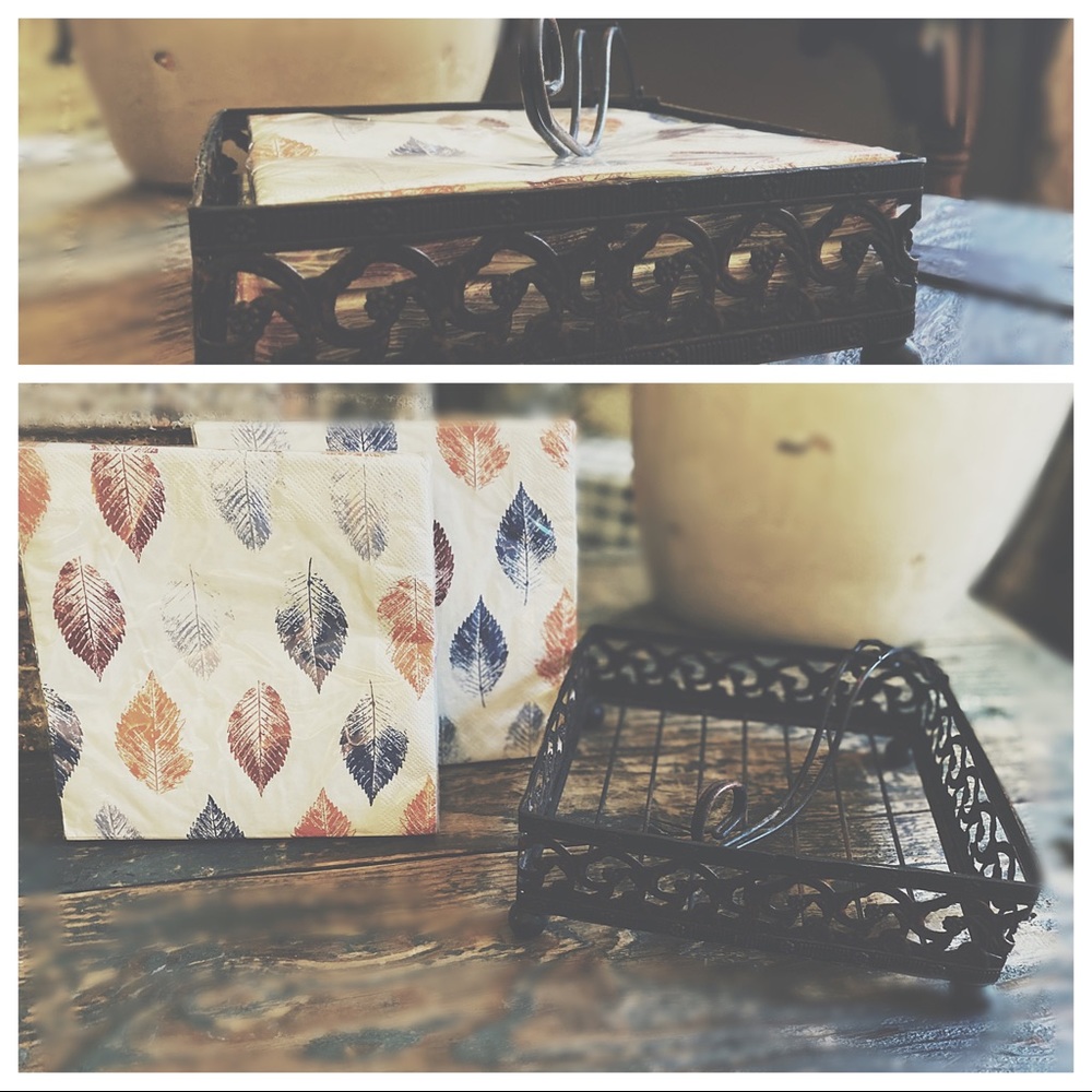Everyday Ornate Metal Napkin Caddy & Fall Napkins